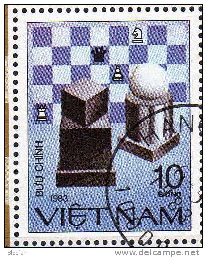 Vietnamesische Schach Figuren 1983 Vietnam 1342 Block 18 O 2€ Modernes Schachbrett Chess Bloc Souvenir Sheet Bf Viet Nam - Vietnam
