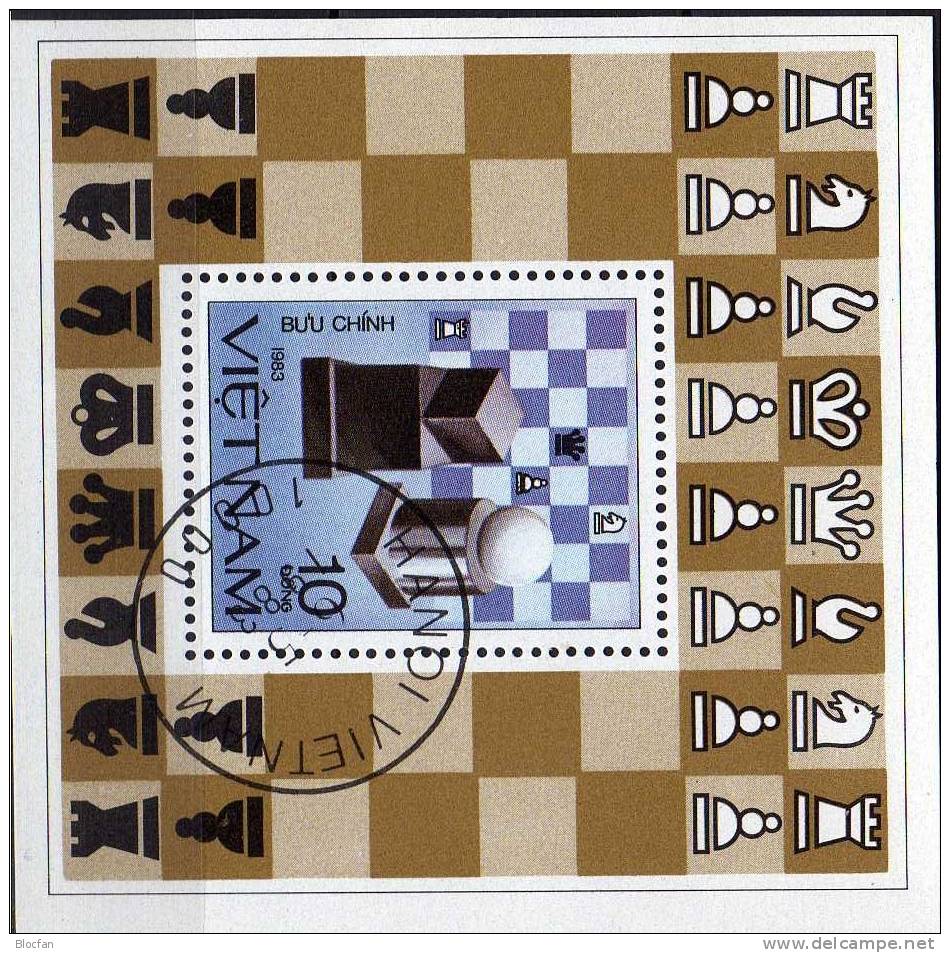 Vietnamesische Schach Figuren 1983 Vietnam 1342 Block 18 O 2€ Modernes Schachbrett Chess Bloc Souvenir Sheet Bf Viet Nam - Vietnam