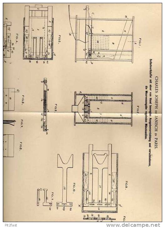 Original Patentschrift - Kassenautomat Mit Münzen , 1901 , Ch. De Janisch In Paris , Selbstverkäufer , Kasse !!! - Máquinas