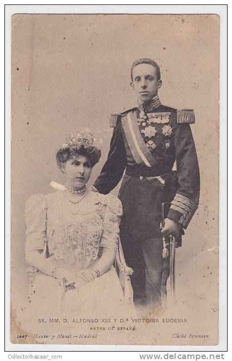 [w1046] Espa&ntilde;a Rey Alfonso XIII &amp; Princesa Victoria Eugenia Tarjeta Postal - Royalty Of  Spain Vintage Postca - Familias Reales