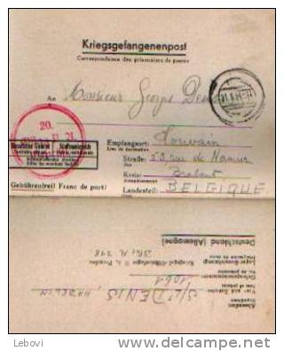 Belgique : Pli Ayant Circulé En Franchise De La Kriegsgefangenis - Offizierlager II A Vers LOUVAIN (17.06.1944) - German Occupation