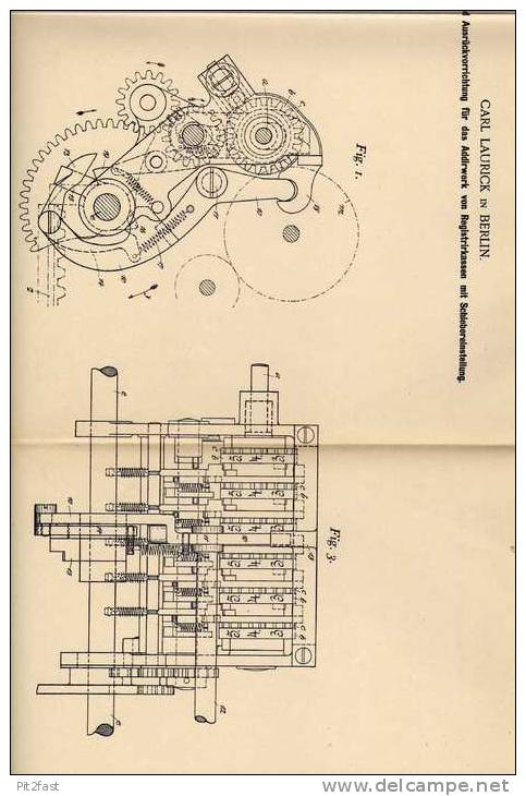 Original Patentschrift - Registrierkasse , Kasse , 1900, C. Laurick In Berlin !!! - Machines