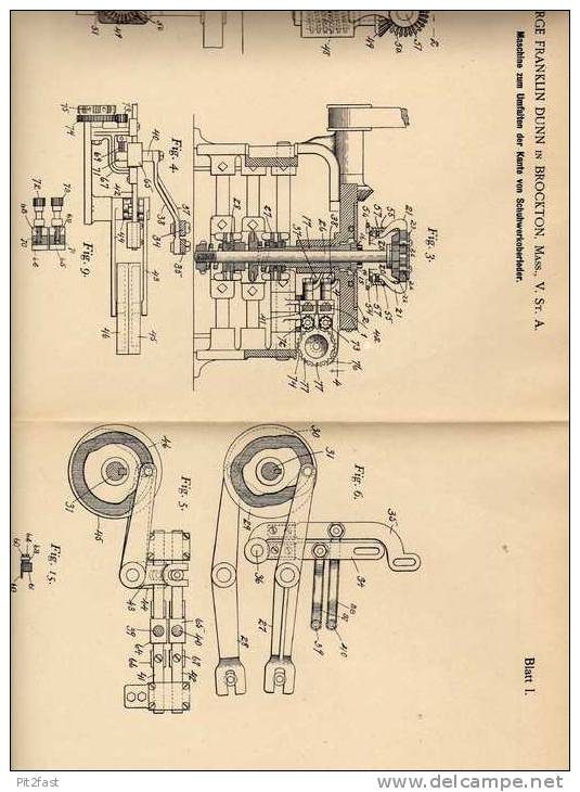 Original Patentschrift - Ledermaschine Für Schuhe , 1901, G. Dunn In Brockton , Schuster , Sattler !!! - Tools
