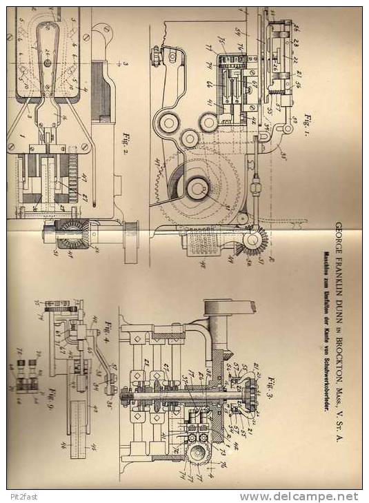 Original Patentschrift - Ledermaschine Für Schuhe , 1901, G. Dunn In Brockton , Schuster , Sattler !!! - Maschinen