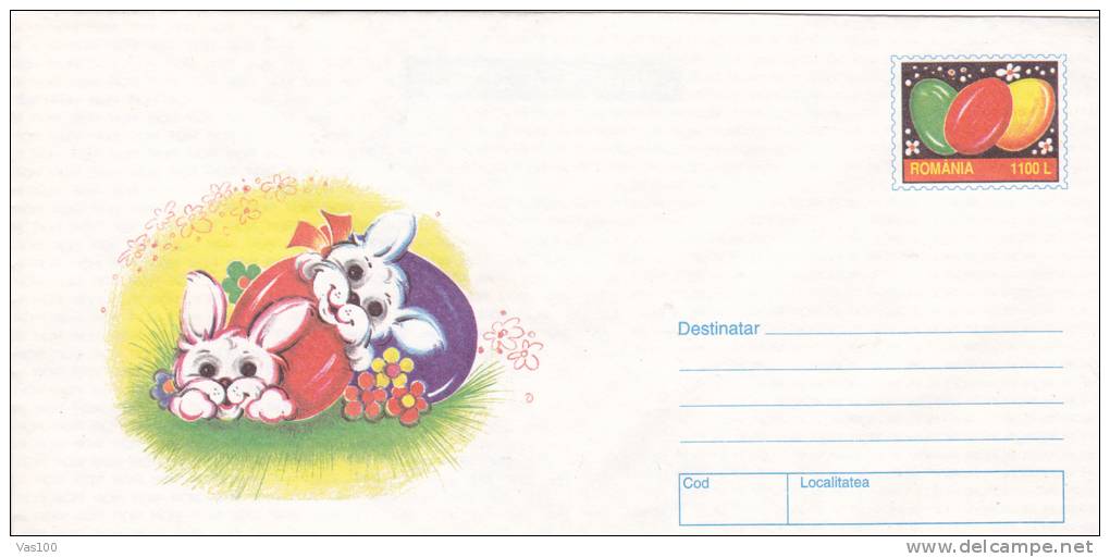 EASTER, RABBIT, EGGS, 1999, COVER STATIONERY, ENTIER POSTAL, UNUSED, ROMANIA - Easter