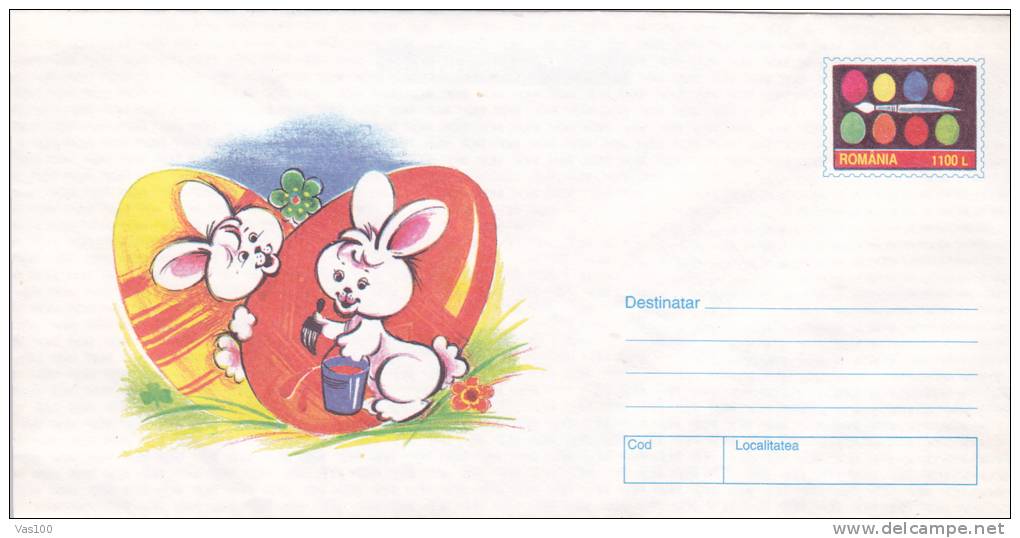 EASTER, RABBIT, EGGS, 1999, COVER STATIONERY, ENTIER POSTAL, UNUSED, ROMANIA - Easter