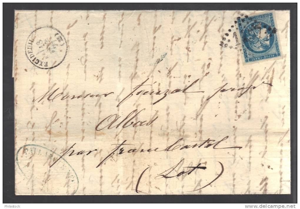 FRANCE 1871 N° 45 Superbe & Nuance Obl. S/Lettre Entiére GC 1457 & Petit C à D Excideuil - 1870 Ausgabe Bordeaux