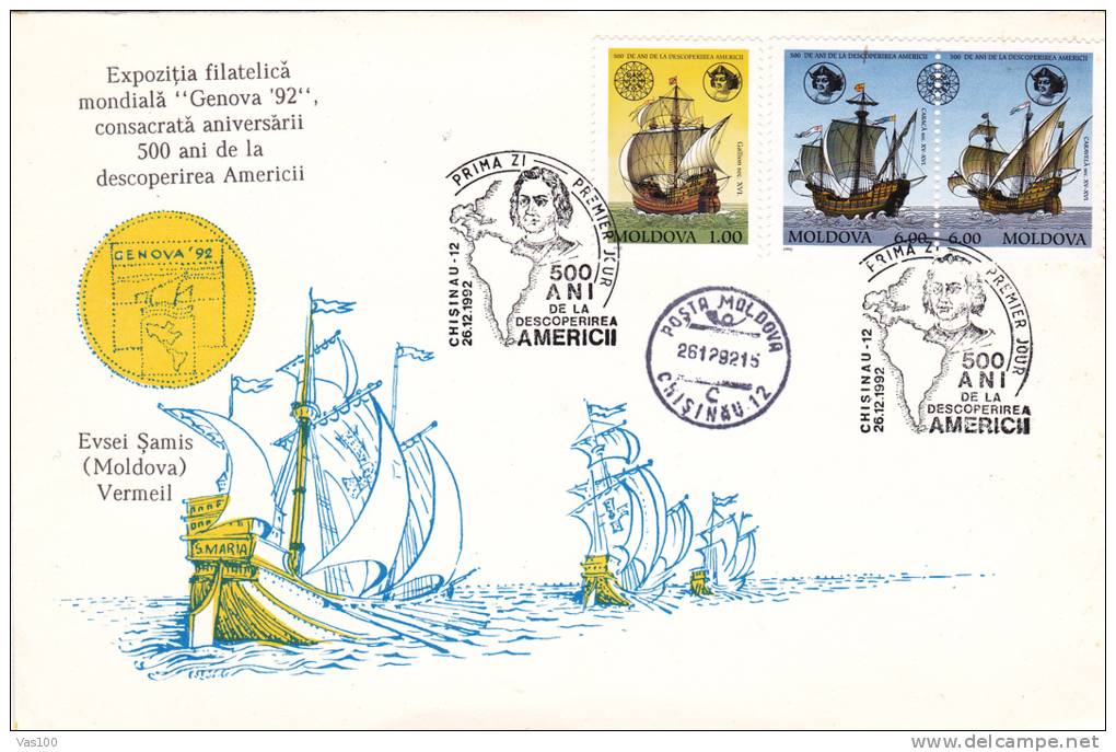 CHRISTOPHER COLOUMB, DISCOVERY OF AMERICA, 1992, COVER FDC, MOLDOVA - Christophe Colomb