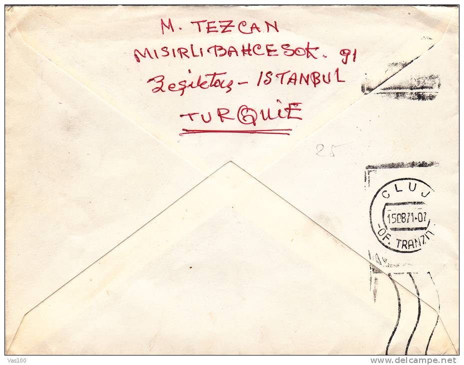 NICE STAMPS, 1971, COVER SENT TO ROMANIA, PAR AVION, TURKEY - Lettres & Documents