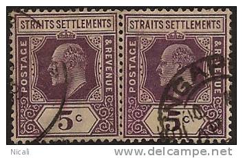 STRAITS SETTLEMENTS 1904 5c KEVII (2) SG 130 U WW118 - Straits Settlements