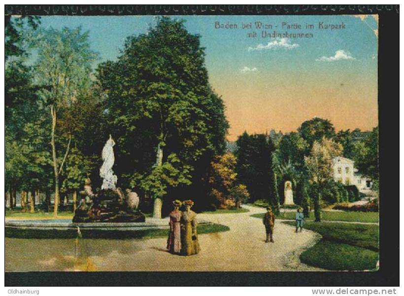 0002ax: AK Baden Farblitho Undinebrunnen 1914 - Baden Bei Wien