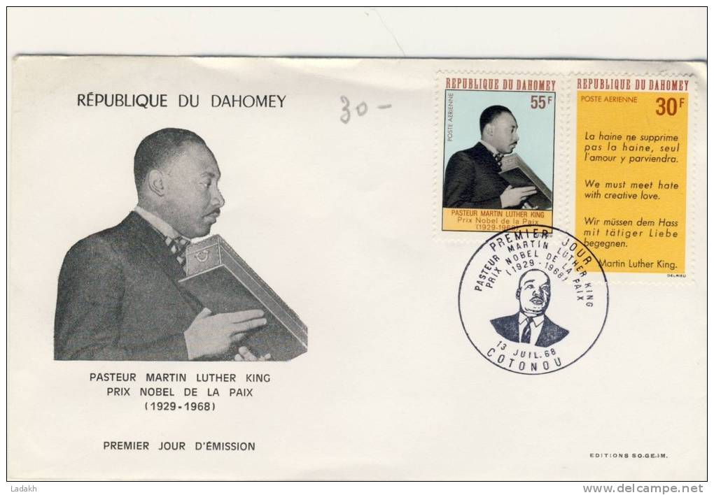 FDC 1968  DAHOMEY # LUTHER KING # PRIX NOBEL DE LA PAIX - Martin Luther King