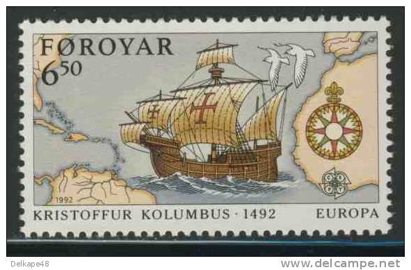 Faroer Faroe Islands 1992 Mi 232 YT 226 Sc 237 ** Map + Caravel "Santa Maria" Of Columbus - Discovery America - Christophe Colomb