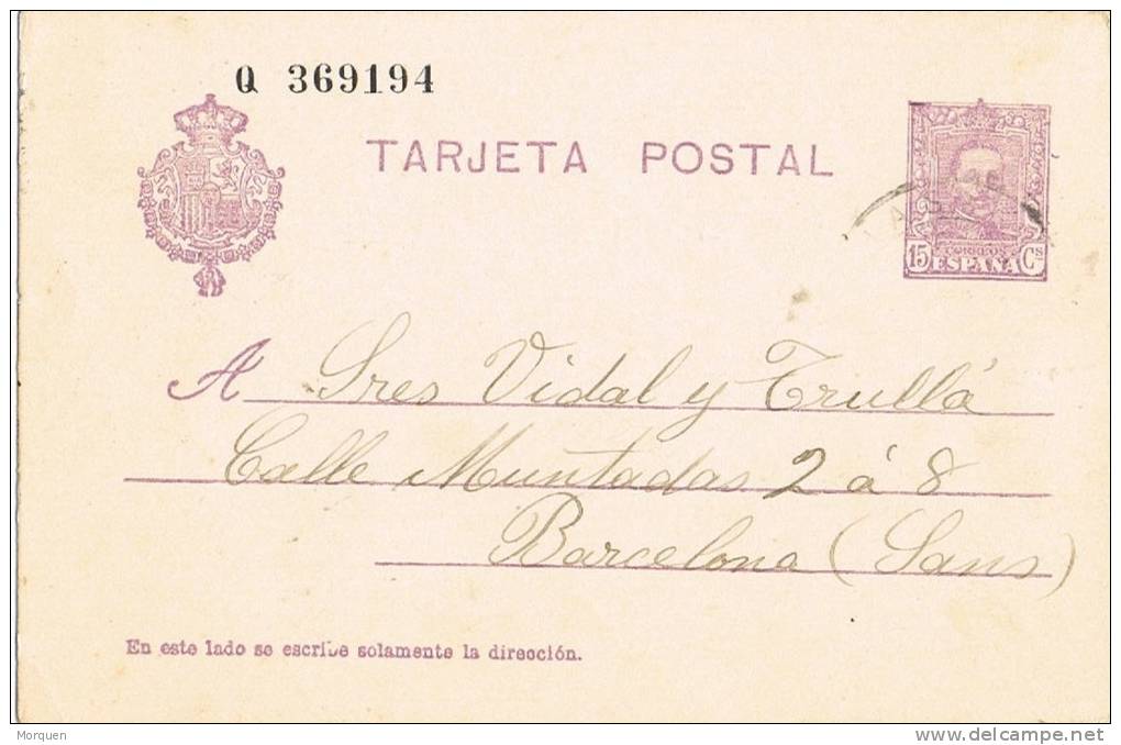 Entero Postal Masnou (barcelona) 1928. Alfonso XIII - 1850-1931