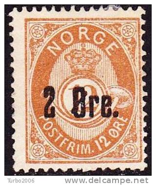 Norway 1888 Mi. 39 12 Ore Braun Mit Aufdruk 2 Ore Michel 48 (*) - Unused Stamps