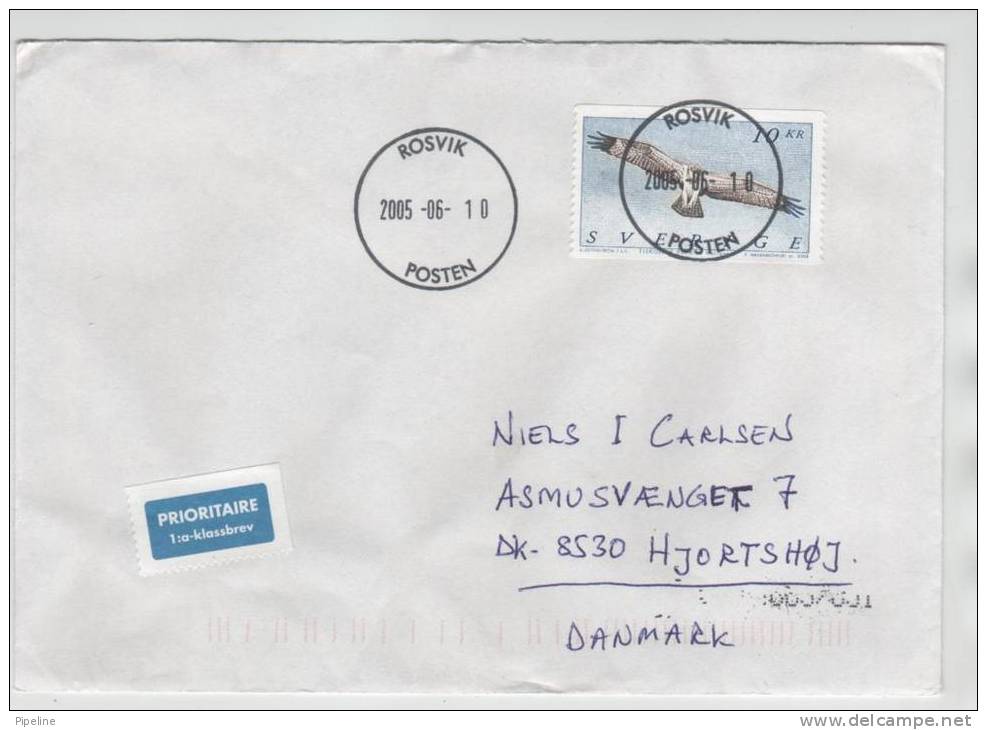 Sweden Cover Sent To Denmark Rosvik 10-6-2005 With Perfect SUN CANCEL On A OSPREY Stamp - FDC