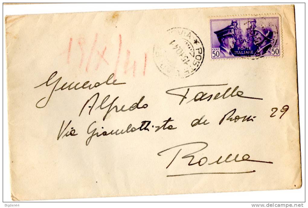 Lettre D'italie Pour Rome (15.10.1941) - Propaganda Di Guerra