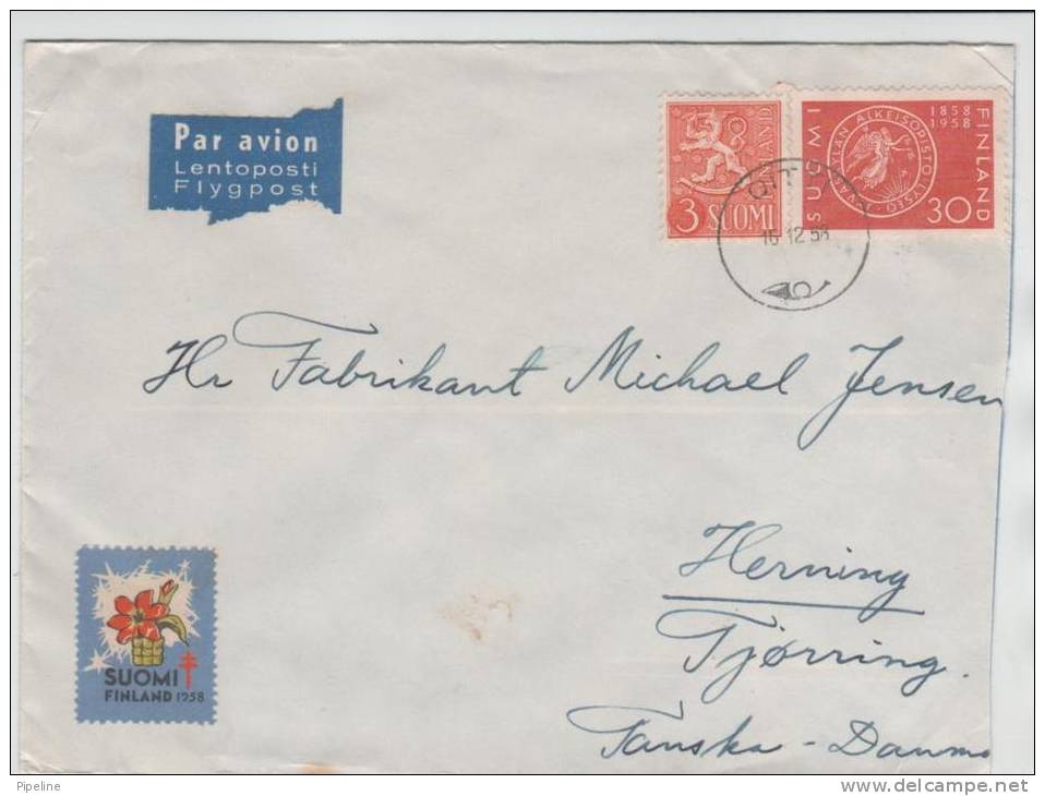Finland Cover Sent Air Mail To Denmark 16-12-1958 - Briefe U. Dokumente