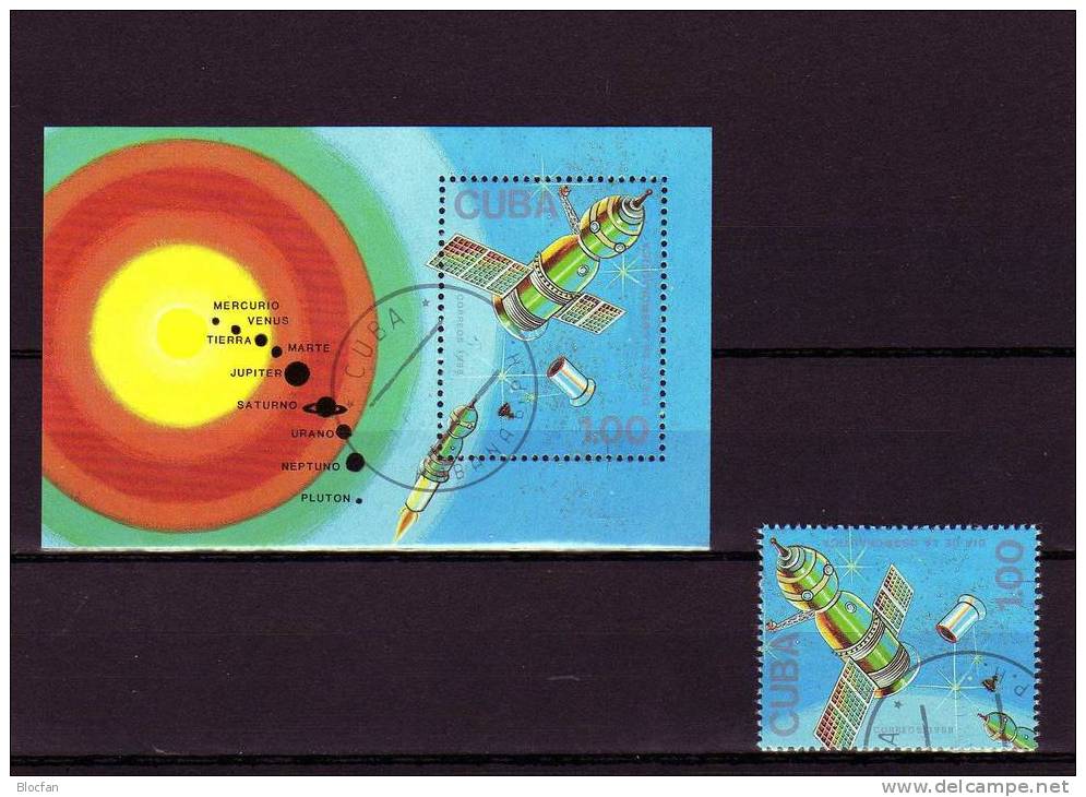 Tag Der Kosmonautik 1987 Satelliten Raumsonden Kuba 3180 Plus Block 104 O 7€ Blocchi M/s Space Bloc Cosmos Sheet Bf Cuba - Blocs-feuillets