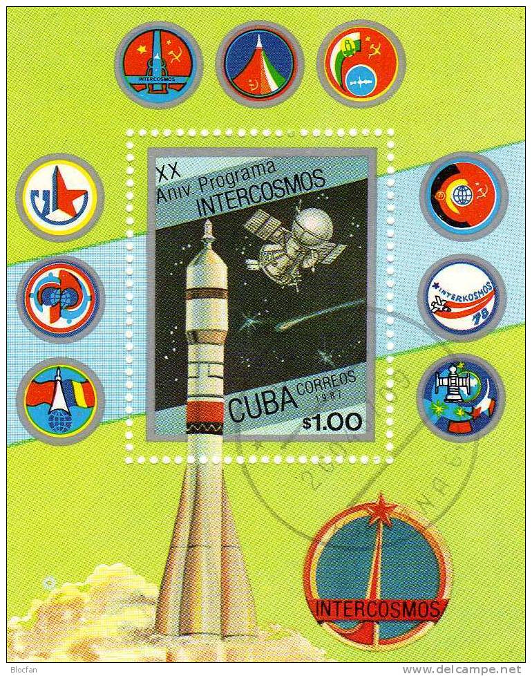 Wostok 20 Jahre INTERKOSMOS Raumsonden 1987 Kuba 3090 Plus Block 98 O 7€ Satelliten Hojita Bloc Space Sheet M/s Bf Cuba - Oblitérés