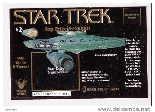 Star Trek - Virginia Lottery - U.S.S. Enterprise - Billets De Loterie