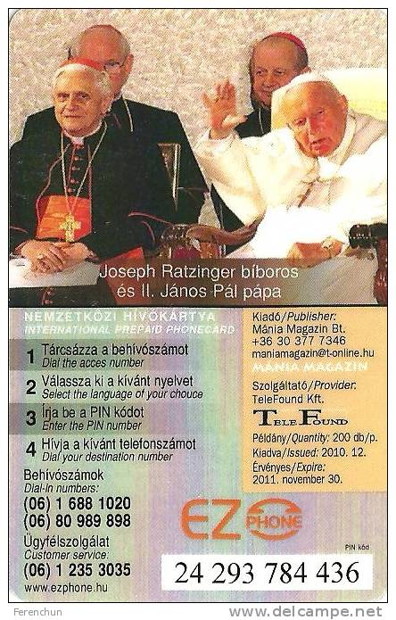 POPE BENEDICT XVI * JOSEPH ALOISIUS RATZINGER * JOHN PAUL II * VATICAN GERMANY GERMAN POLAND POLISH * MMK 272 * Hungary - Hungría