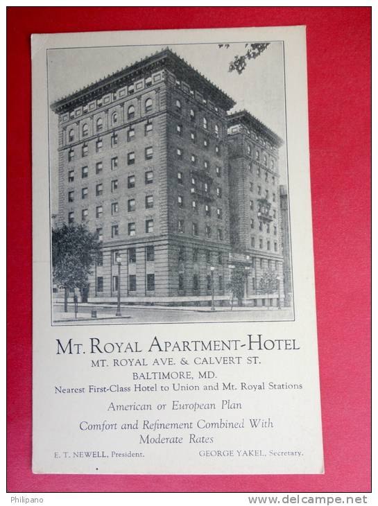 - Maryland > Baltimore   Mt Royal Apartment Hotel L ----- Ref  464 - Baltimore