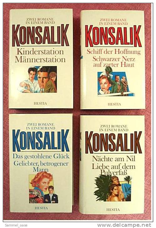 4 Konsalik Bücher = 8 Romane - gebundene Ausgaben , Schiff der Hoffnung , Schwarzer Nerz auf zarter Haut