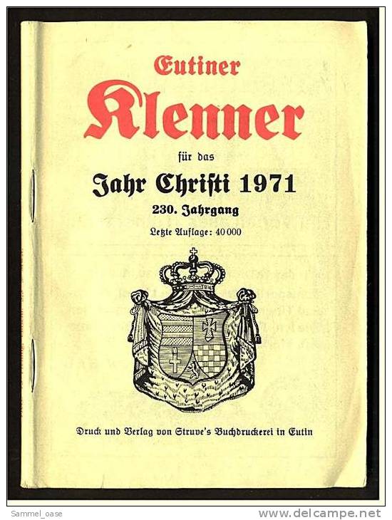 Eutiner Klenner Für Das Jahr Christi 1971 , Kalenderdarium Mit Mondauf- Und Untergangszeiten , Mondphasen - Calendars