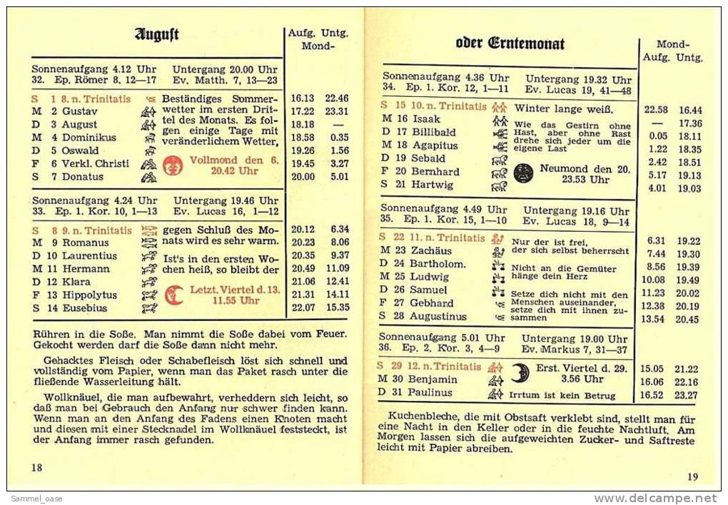 Eutiner Klenner Für Das Jahr Christi 1971 , Kalenderdarium Mit Mondauf- Und Untergangszeiten , Mondphasen - Calendars