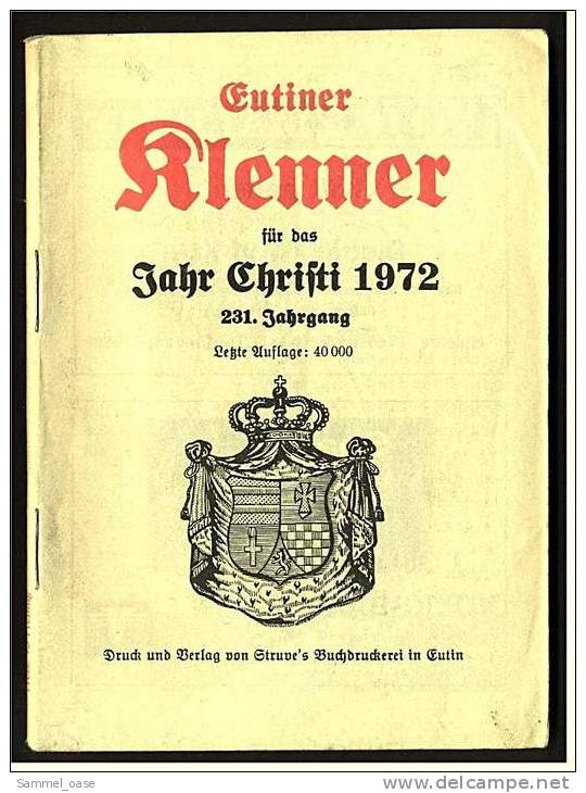 Eutiner Klenner Für Das Jahr Christi 1972 , Kalenderdarium Mit Mondauf- Und Untergangszeiten , Mondphasen - Calendars