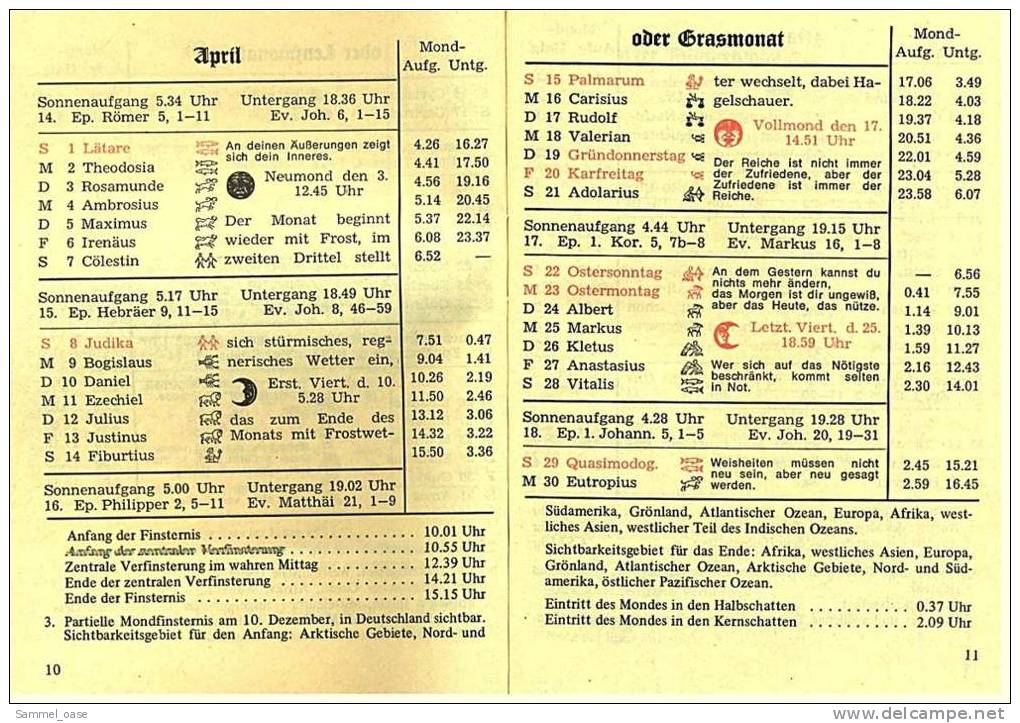 Eutiner Klenner Für Das Jahr Christi 1973 , Kalenderdarium Mit Mondauf- Und Untergangszeiten , Mondphasen - Calendars