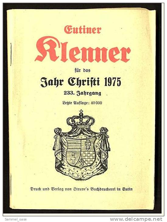 Eutiner Klenner Für Das Jahr Christi 1975 , Kalenderdarium Mit Mondauf- Und Untergangszeiten , Mondphasen - Calendriers