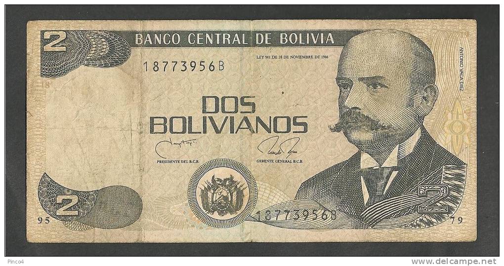 BOLIVIA 2 BOLIVIANOS 1986 BANCONOTA CIRCOLATA - Bolivia