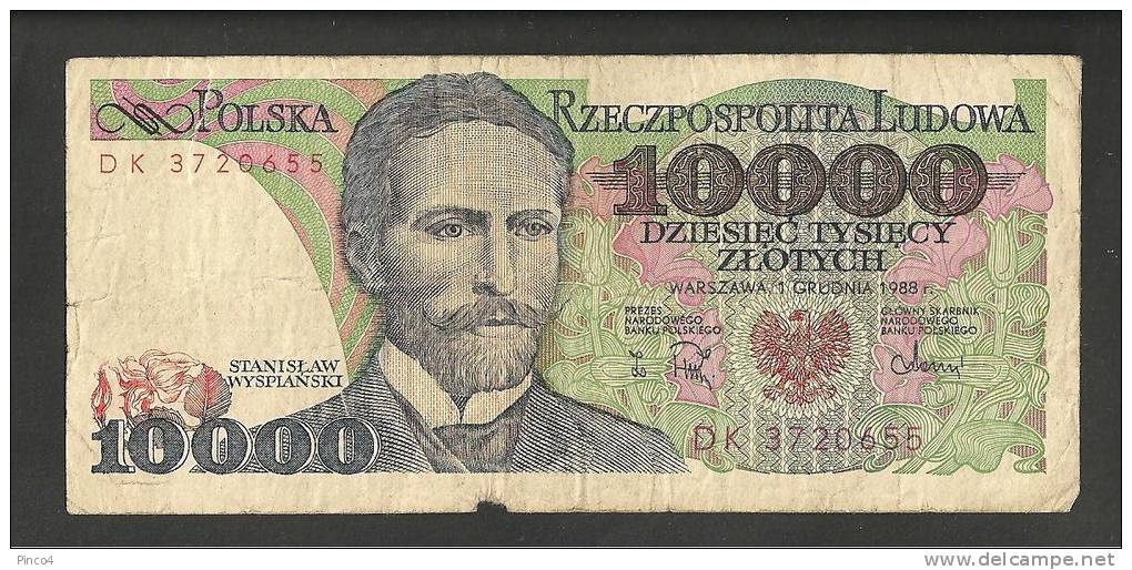 POLONIA 10000 ZLOTYCH 1988 BANCONOTA CIRCOLATA - Poland