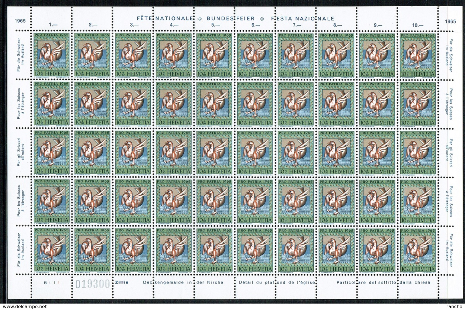 **5xPLANCHES NEUFS AVEC GOMME 1665 LA SERIE PRO PATRIA C/DES TIMBRES SUISSES Nr:B123/B127. Y&TELLIER Nr:747/751.** - Neufs