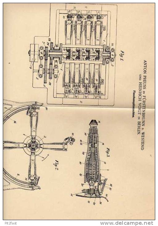 Original Patentschrift - A. Preuss In Fürstenbrunn B. Westend , 1901 , Flaschenspülmaschine  !!! - Máquinas