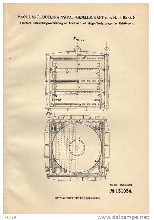 Original Patentschrift - Vacuum-Trocken-Appart-GmbH In Berlin , 1901, Trockner Mit Heizkörpern !!! - Machines