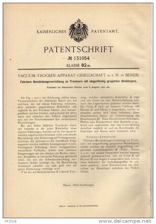 Original Patentschrift - Vacuum-Trocken-Appart-GmbH In Berlin , 1901, Trockner Mit Heizkörpern !!! - Macchine