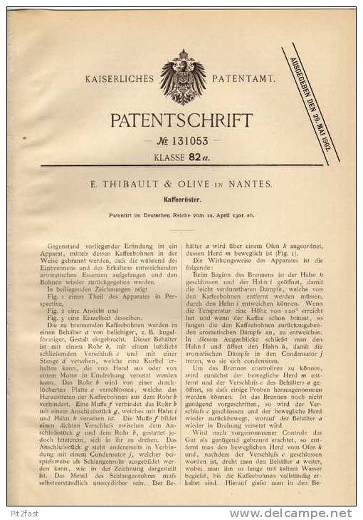 Original Patentschrift - Röster Für Kaffee , 1901, E. Olive In Nantes !!! - Machines