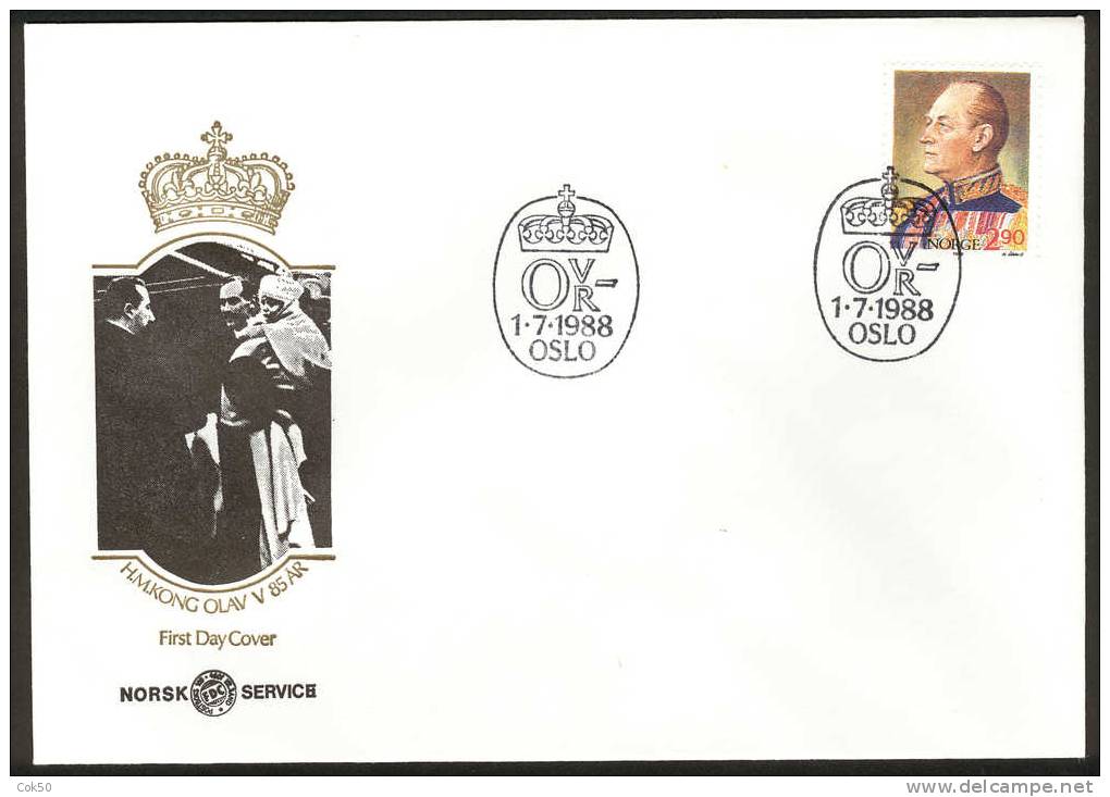 NORWAY FDC 1988 «King Olav V 85 Years, From Sheet». Perfect, Cacheted Unadressed Cover - FDC