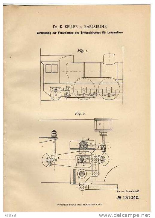 Original Patentschrift - Vorrichtung Für Lokomotive , 1901,Dr. Keller In Karlsruhe , Triebrad , Eisenbahn !!! - Tools