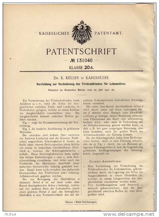 Original Patentschrift - Vorrichtung Für Lokomotive , 1901,Dr. Keller In Karlsruhe , Triebrad , Eisenbahn !!! - Tools