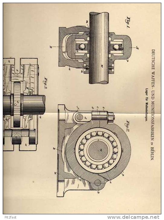 Original Patentschrift - Deutsche Waffen- Und Munitionsfabrik In Berlin , 1901 , Lager Für Wellenleitungen !!! - Maschinen