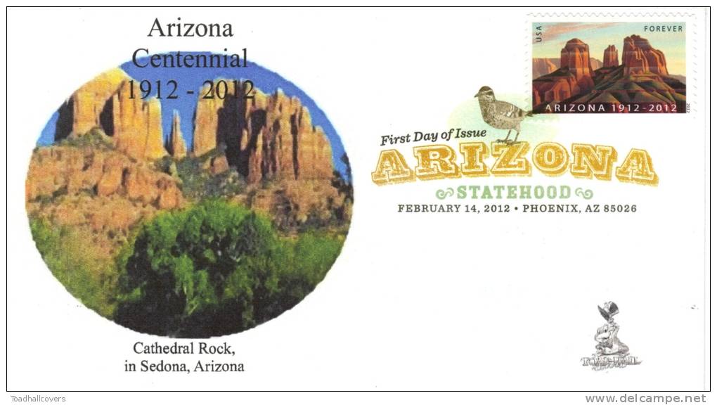 Arizona Centennial FDC With DCP Cancellation, From Toad Hall Covers - 2011-...