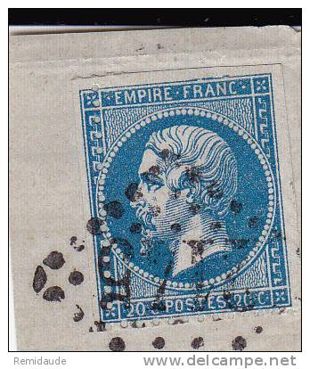 EMPIRE - YVERT N°22 OBLITERE - RARE PIQUAGE DECALE Puis DECOUPE Sur FRAGMENT (BORDS GAUCHE ET BAS) - 1862 Napoleon III