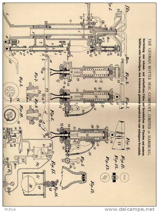 Original Patentschrift - The German Bottle Comp. In Hamburg , 1900, Füll- Und Verschließapparat Für Flaschen  !!! - Machines