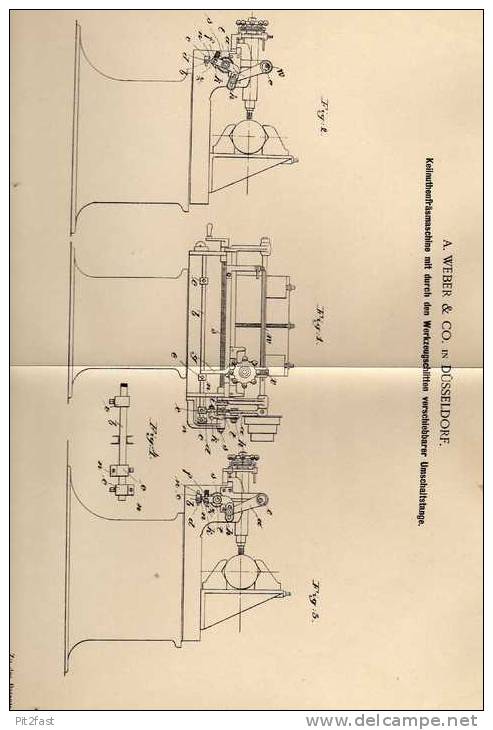 Original Patentschrift - Fräsmaschine , Fräse , 1900 , Weber & Co In Düsseldorf , Drehbank  !!! - Machines