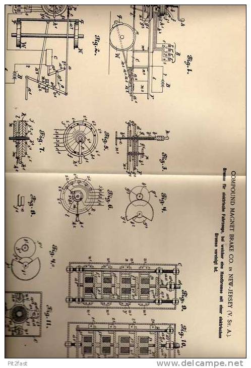 Original Patentschrift - Elektr. Handbremse Für Elektrofahrzeuge, 1901, Magnet Brake Comp. In New Jersey !!! - Cars