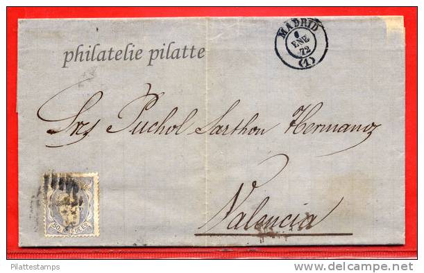 ESPAGNE LETTRE DE 1872 DE MADRID POUR VALENCE - Cartas & Documentos